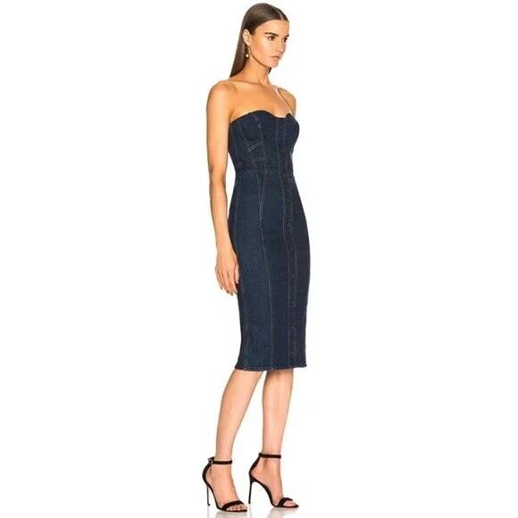 Veronica Beard Liza Strapless Denim Midi Dress Dark Stone Size 0 NWT - Picture 3 of 12